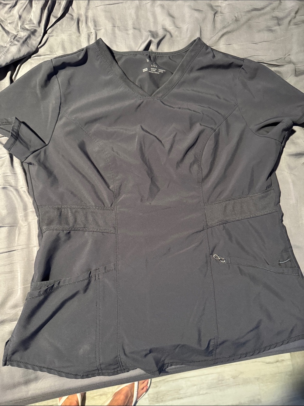 Women's Black V-Neck Medical Scrub Top with Pockets